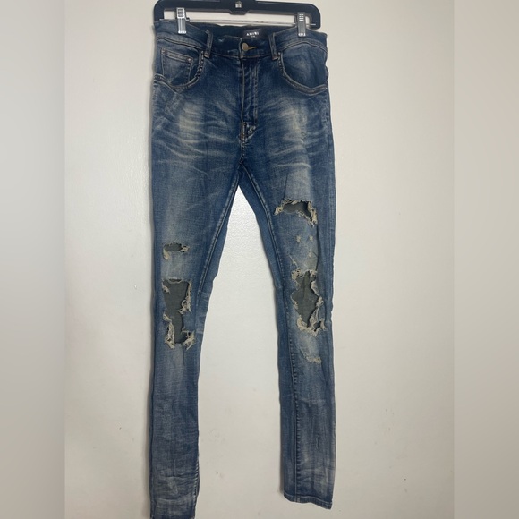 AMIRI Blue Distressed Skinny Jeans - Picture 1 of 7
